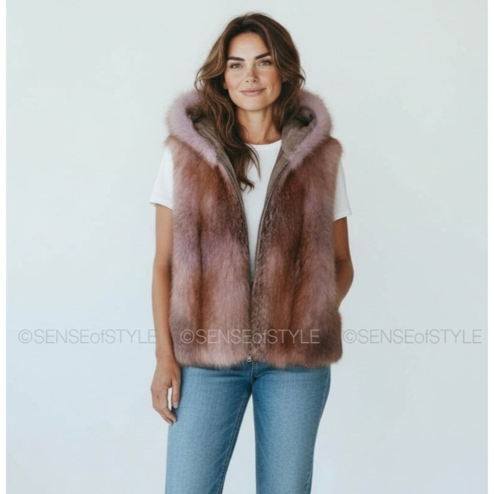 Brunello Cucinelli Reversible Fox Fur Vest Jacket Coat Monili Women XS 38 2
